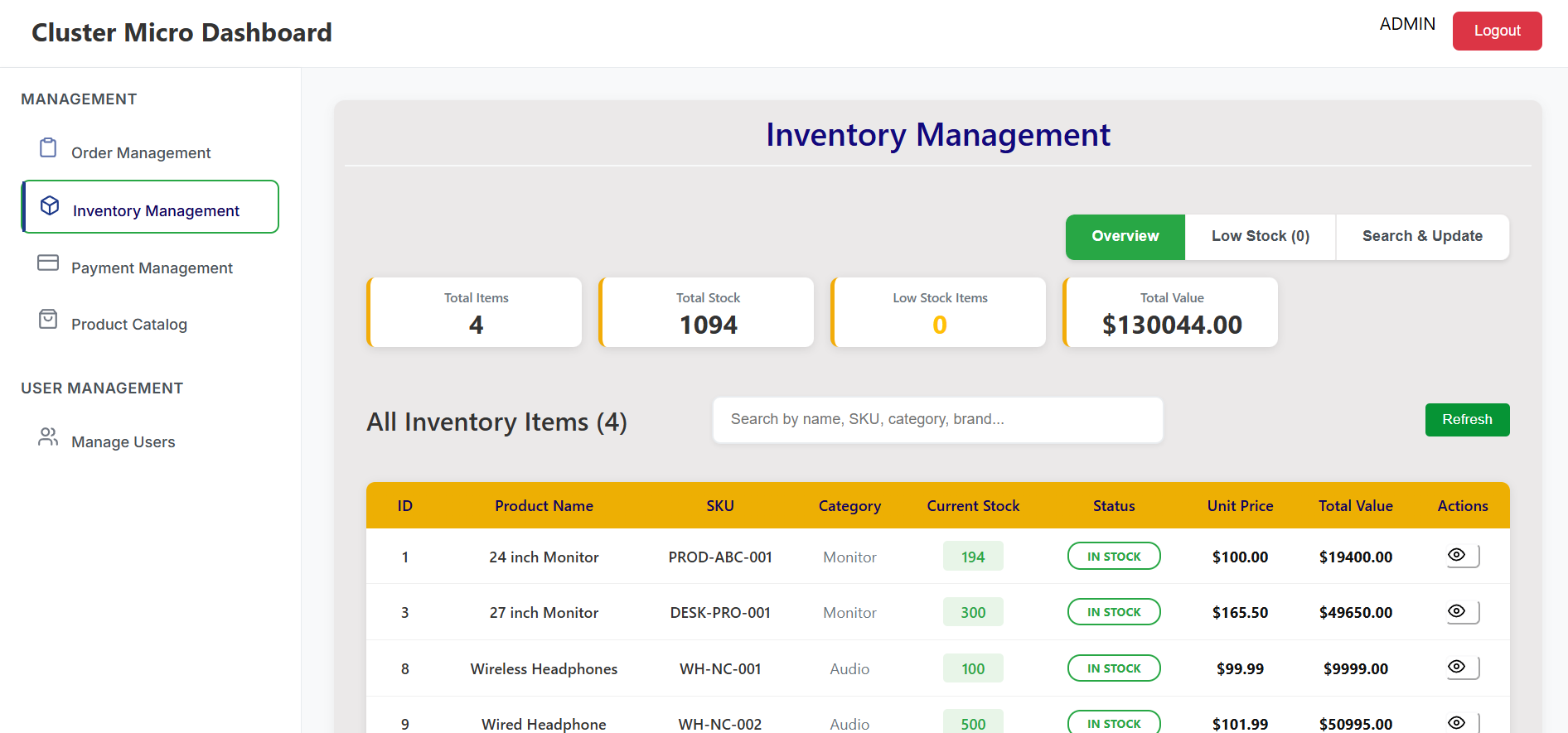 Inventory Management Dashboard