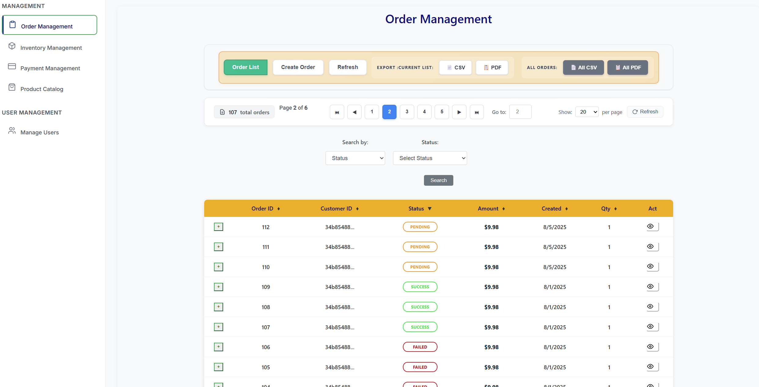 Order Management Dashboard