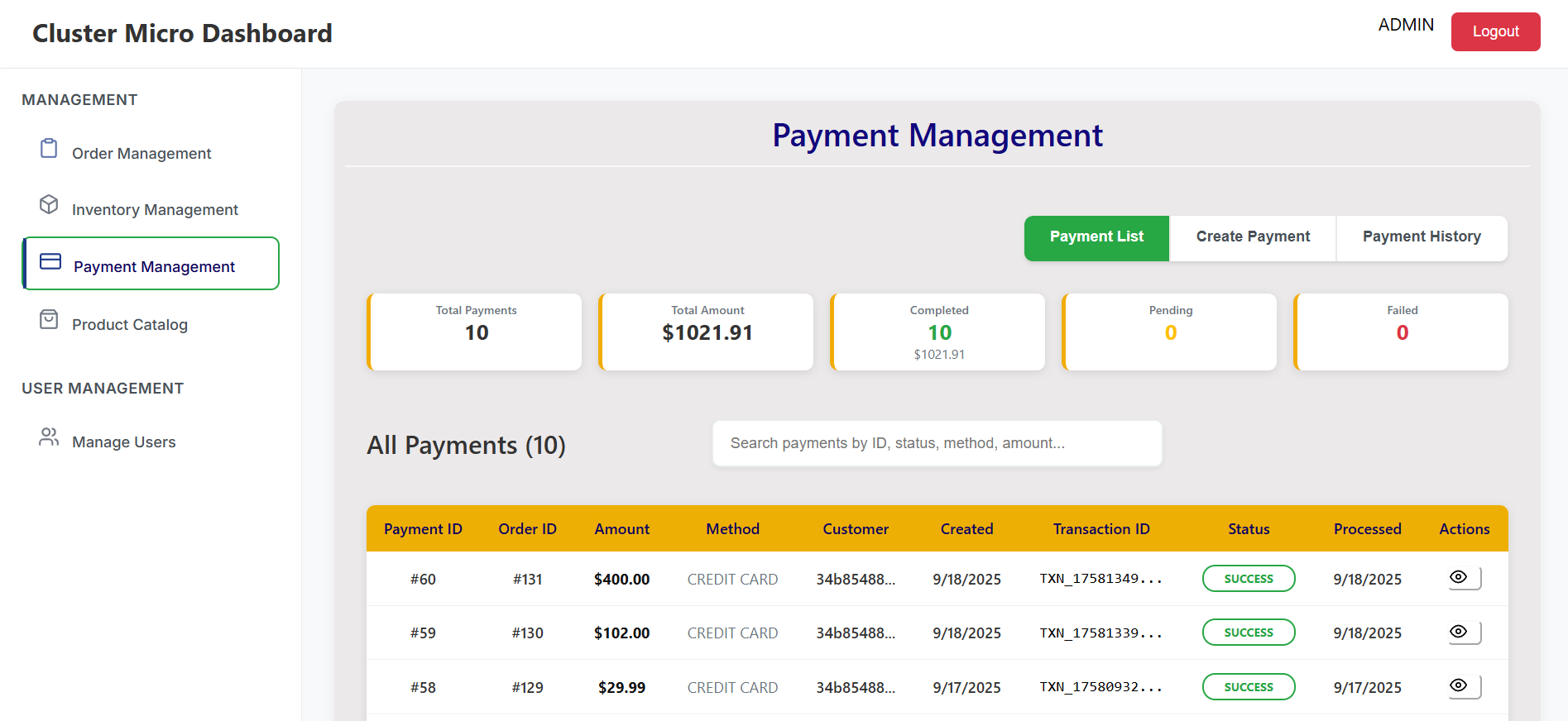 Payment Management Dashboard